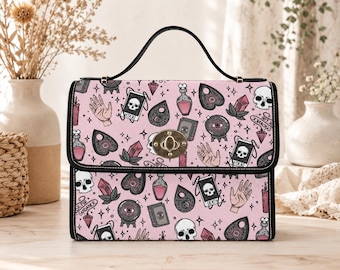 Bolso rosa de bruja, bolso cruzado gótico pastel ocultista, bolso kawaii espeluznante
