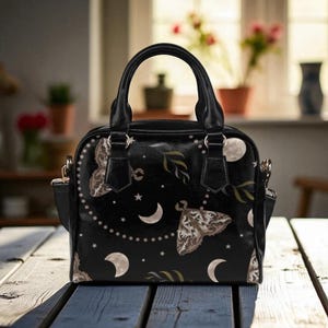 Moth Purse, Moon Phase Handbag, Occult Tote Bag, Witchy Gift