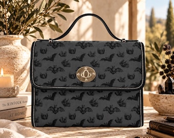 Bat Purse, Gothic Top Handle Handbag, Halloween Shoulder Bag, Dark Academia Satchel