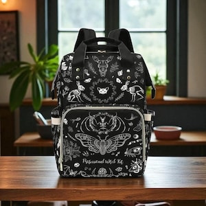 Goth Moth Diaper Bag Backpack Celestial Witchy Goth Baby Shower Gift Idea Insulated Travel Bottle Cooler Boho Moms Dads New Parents Newborn