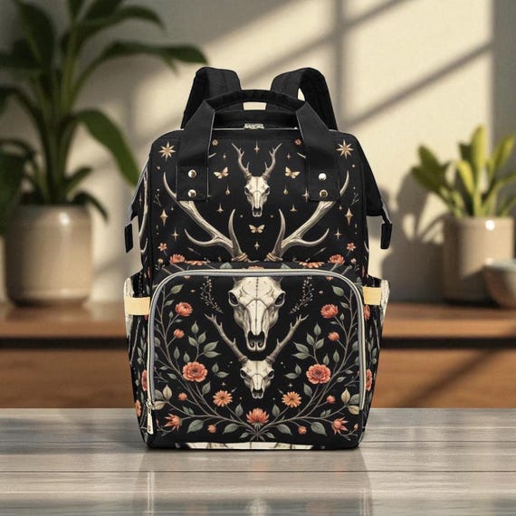 Witchcore Floral Skull Bag, Antler Gothic Diaper Bag,baby  display picture 2