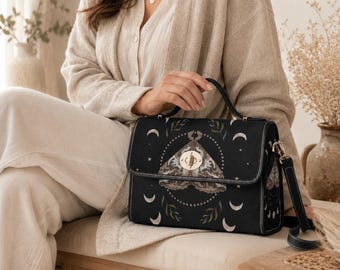 Bolsa Mariposa Lua, Bolsa Transversal Gótica, Bolsa Celestial com Alça Superior, Bolsa Estilo Bruxa