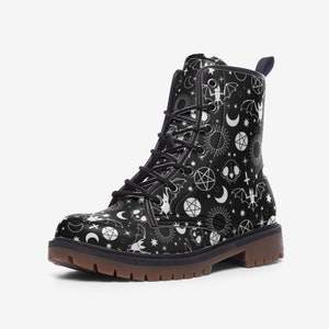 Gothic Occult Combat Boots, Faux Leather Combat Boots, Goth Kid Lace Up Boots, Witchcore Boots, Gothic Cosplay Boots, Gothcore Clubwear