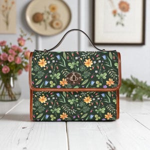 Dark Floral Garden, Forest Flower Print Bag, Cottagecore Crossbody Purse, Nature Inspired Style, Woodland Fairycore Gift, Plant Lover Gift