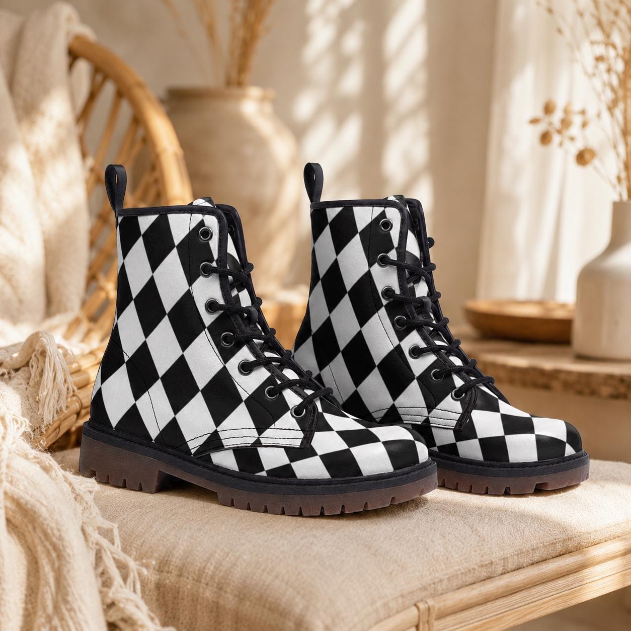 Checkered Vegan Leather Combat Boots, Alice Style - Etsy