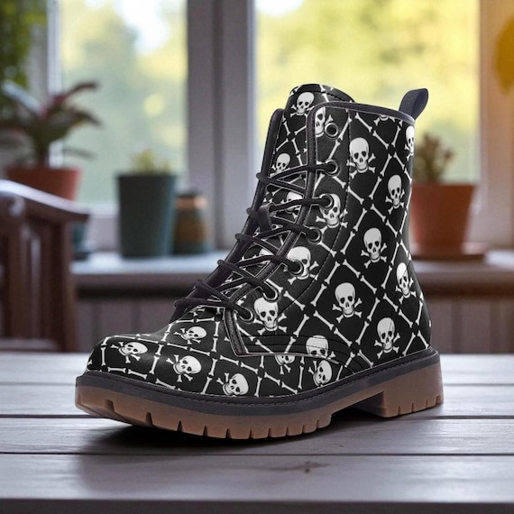 Botas de combate góticas de esqueleto: plataforma de cuero vegano