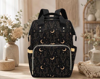 Diaper Bag Backpack, Celestial Deer Print Mom Backpack, Baby Travel Organizer