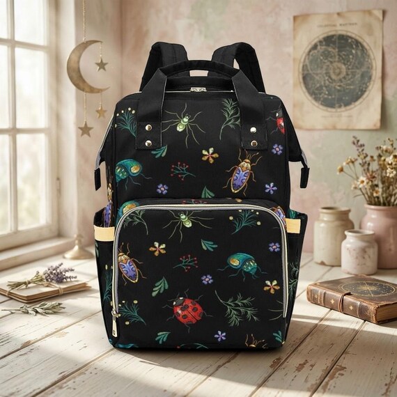 Dark Insect Backpack, Gothic Mom Diaper Bag, Creepy Organizer, Nylon Travel Bag