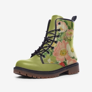 Goblincore Boots, Woodland Flower Combat Boot, Vegan Combat Boots, Witchcore Festival Club Boot, Faecore Mushroom Butterly Print Boots