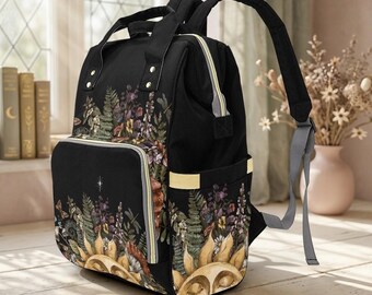 Mochila para pañales con estampado floral de bosque, bolso de viaje para mamá y bebé, organizador para la habitación del bebé con temática de bosque.