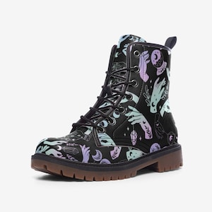 Pastel Witch Moon Vegan Leather Combat Boots, Witchy Combat Boots, Magick Moon Boots, Boho Witch Boots, Boho Festival Wear Faux Leather Boot