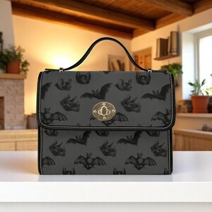 Sac à main gothique chauve-souris, sac cartable en toile, sac à main végétalien gothique, costume d'Halloween pour adulte, cosplay, jolie femme sorcière noire en bandoulière