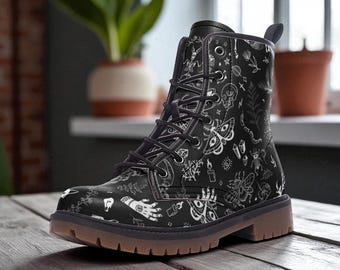 Mystic Symbol Combat Boots, Celestial Festival Lace up Shoes