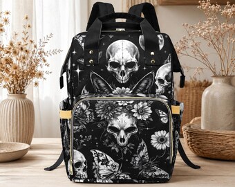 Sac à dos papillon tête de mort, cartable gothique noir, cadeau d'Halloween pour adolescents et adultes