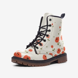 Red Poppy Floral Vegan Boots, Boho Floral Boots, Garden Floral Boots, Flower Boots Bohemian Boots, Vegan Unisex Boots, Cottagecore Boots