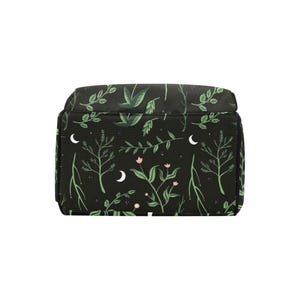 Crescent Moon Diaper Bag: Forest Green Botanical Print, Insulated Bottle Pockets (Nylon) image 8