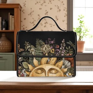 Sac cartable en toile Cottagecore bohème forêt de fougères, joli sac à main en cuir végétalien Boho, cadeau Boho hippies, sac à bandoulière sac à main botanique Cottagecore