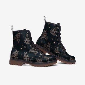 Line Art Moth Boots, Celestial Insect Lace Up Shoes, Mystical Starry Pattern Footwear image 14