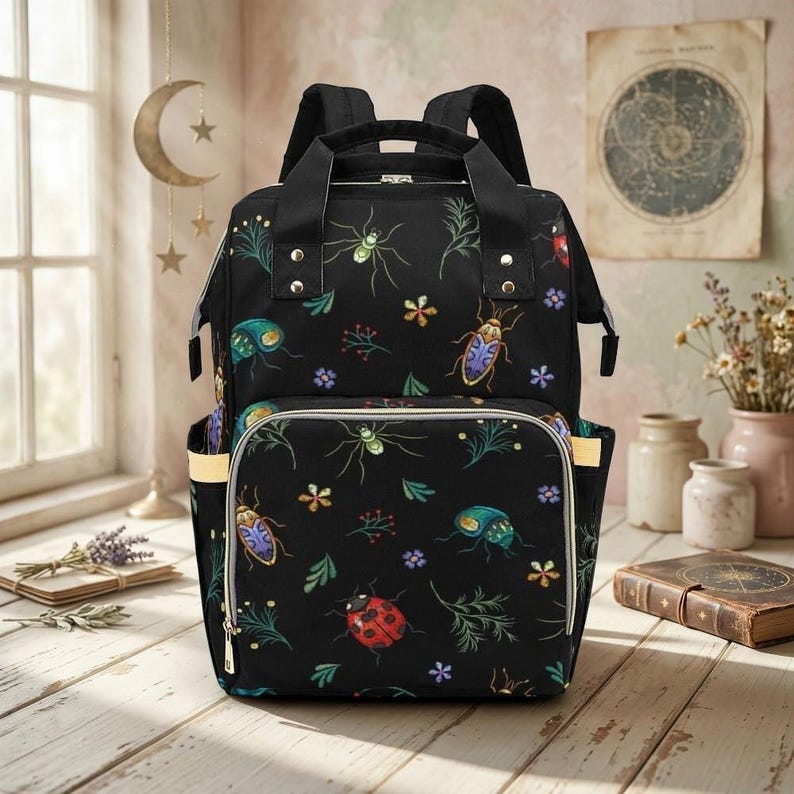 Dark Insect Backpack, Gothic Diaper Bag, Creepy Nylon Organizer for Moms image 2