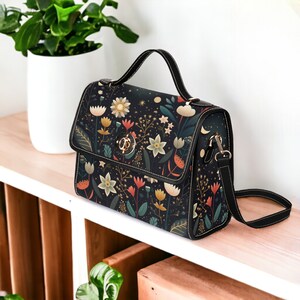 Sac à bandoulière en toile bohème Cottagecore foncé, joli sac à bandoulière en cuir végétalien, sac à main Cottagecore, sac cadeau boho hippies