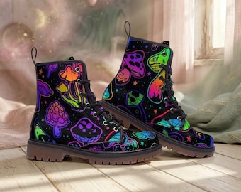 Goblincore Mushroom Combat Boots Vegan Witchcore Festival Faecore Butterfly Print Woodland Footwear