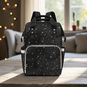Starry night backpack, celestial witchy diaper bag, mystical school satchel, enchanted stargazer travel tote, halloween baby shower gift