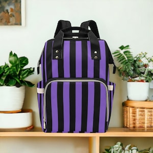 Baby Goth Striped Diaper Nappy Bag Goth Baby Bag Goth Backpack Goth Purse Goth Baby Stuff Gothic Baby Stuff Horror Spooky Nursery Skull Baby