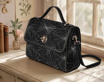 BACK HAVSEN バックハウゼン　ゴブラン織　ミニバッグ　パーティーバッグ Spiderweb Canvas Satchel Vegan Leather Goth Crossbody Bag