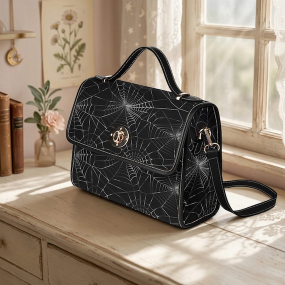 BACK HAVSEN バックハウゼン　ゴブラン織　ミニバッグ　パーティーバッグ Spiderweb Canvas Satchel Vegan Leather Goth Crossbody Bag