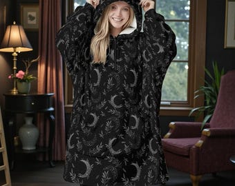 Moon Phase Cat Ear Hooded Wearable Blanket Hoodie