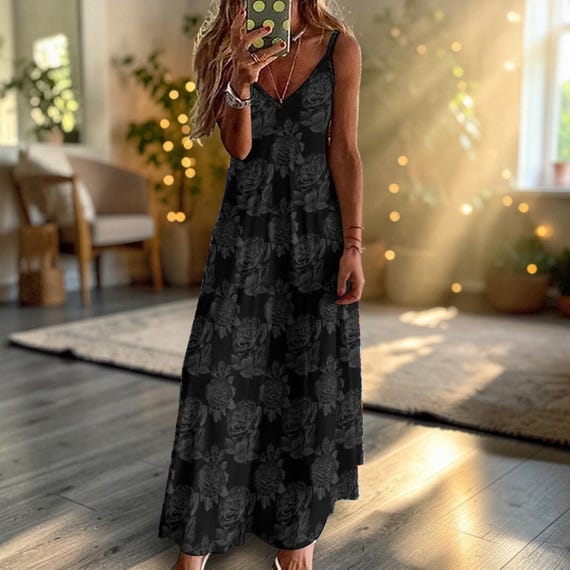 chinese dress ladies Floral Poetry Cami Maxi Dress (White) M