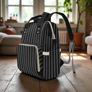 Schwarz gestreifte Rucksack, Gothic Windeltasche, Dark Academia Organizer, Witchy Mom Tote, Alternative Baby Ausrüstung, Elegantes Goth Geschenk,Gothic Reisetasche