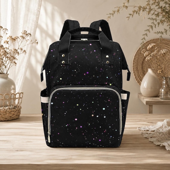 Confetti Diaper Backpack, Rainbow Speckle Baby Bag, Multicolor Mom Travel Nappy Bag