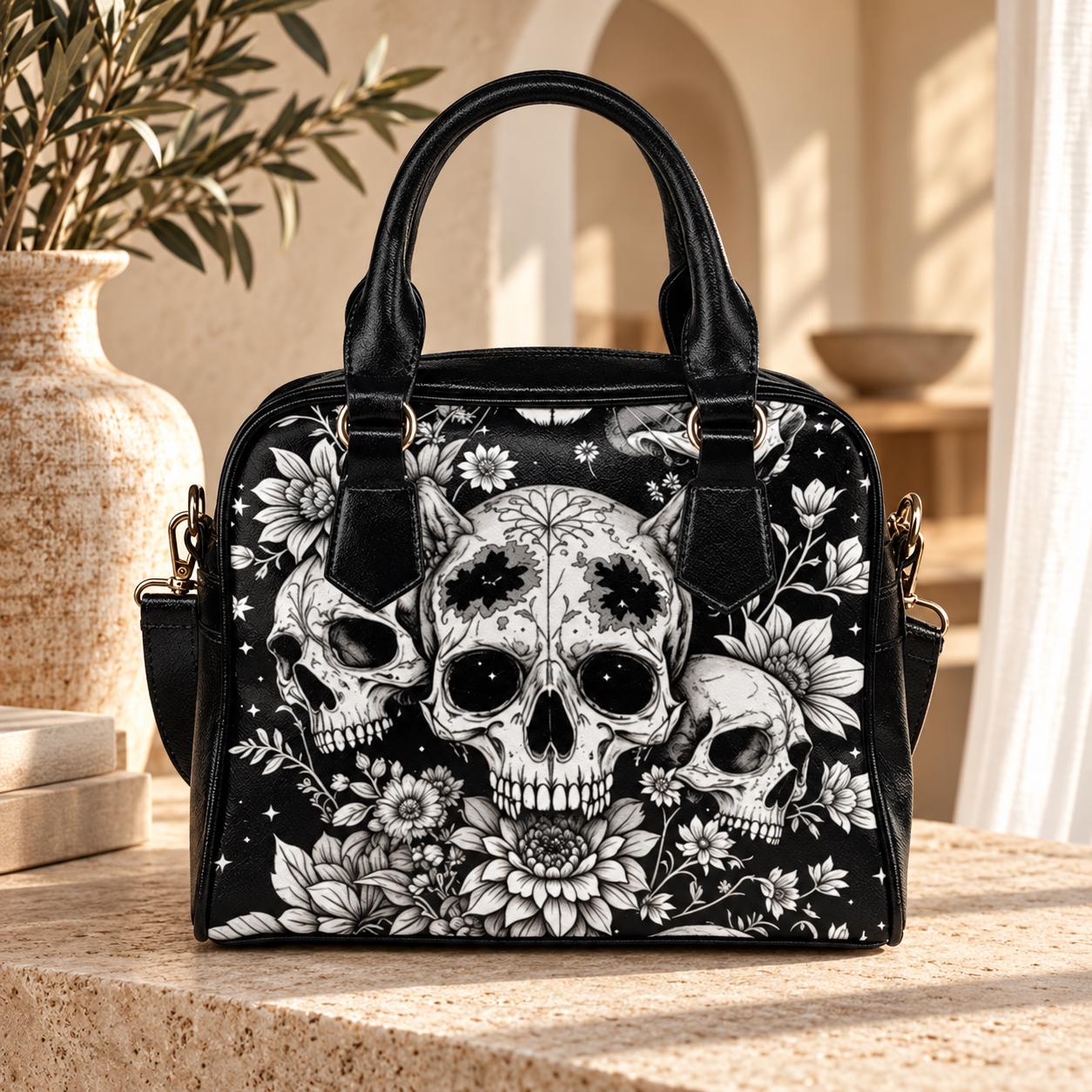 Skull Floral Handbag, Witchy Crossbody Satchel, Occult Fashion