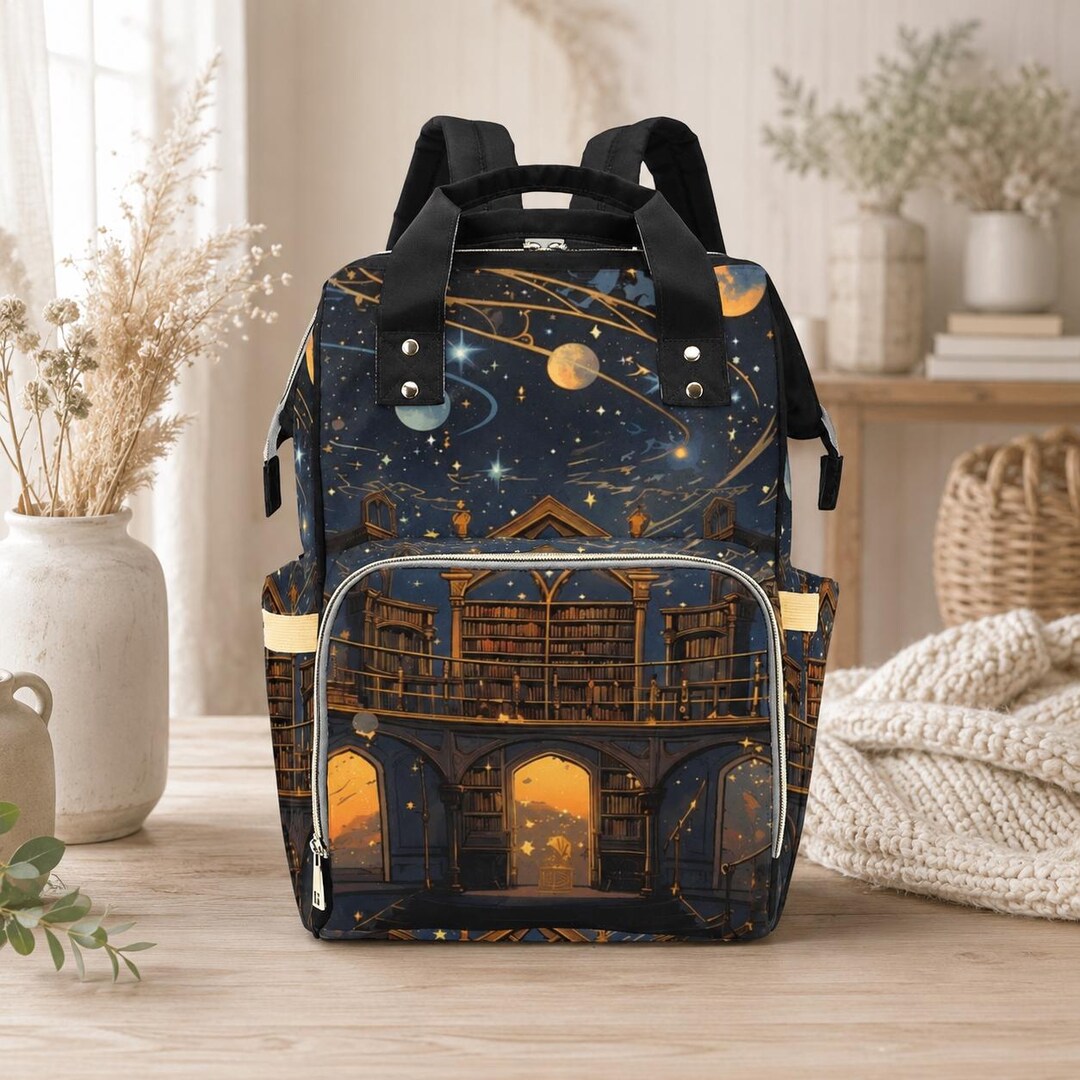Library Back Pack Celestial Library Backpack, Dark Academia Book Print Diaper Bag, Gothic ...