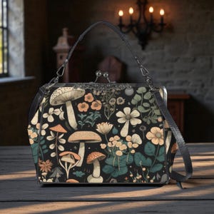 Vintage Mushroom Bag, Witchy Forest Purse, Botanical Crossbody Clutch, Woodland Gothic Handbag, Mushroom Nature Satchel, Cottagecore Gift