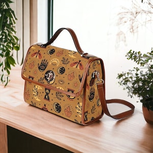 Sac cartable en toile sorcière, sac bandoulière Faecore Goblincore Witchcore, sac à main sorcière en toile, sac à main mystique Forestcore pentagramme Boho hippie