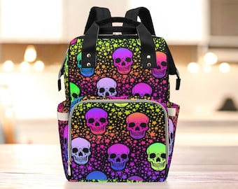 Neon Skull Diaper Nappy Bag Goth Baby Bag Goth Backpack Goth Purse Goth Baby Stuff Gothic Baby Stuff Horror Witchy Spooky Nursery Baby