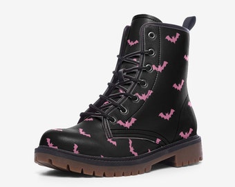 Bat Goth Boots, Gothic Spring Boots,Bat Pattern Combat boots,Summer Batty Combat boots,Everyday Biker Boots,Pastel Goth Boots,Edgy Clothing