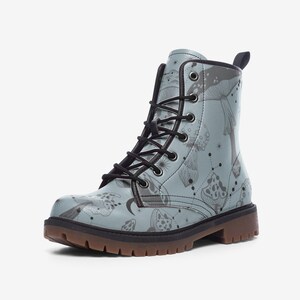 Boots with Moth and Mushroom Print | Cottagecore Fairycore Combat Boots for Alt Girls | Soft Grunge Vegan Footwear Gift for Her