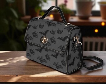Sac Cartable Gothique Rock Restyle, Imitation Cuir Noir Avec Velours Et Chauves-souris