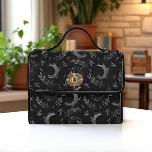 Celestial moon bag, black gothic purse, moon phase handbag, witchy satchel bag, lunar print crossbody, starry night purse, celestial gift