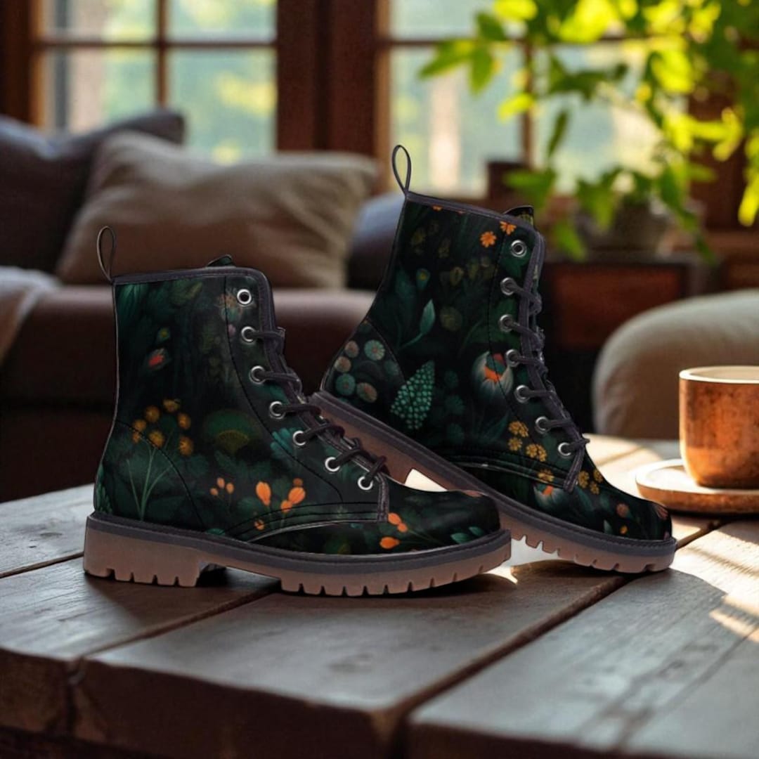 Botanical Forest Combat Boots, Dark Fairycore Shoes, Witchy