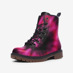 Combat Boots - Pink Tie Die Burst, Black Lace Print | Birthday Gift Idea, Women's Black Hipster Boots, Custom Shoes