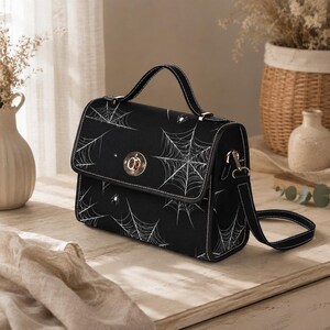 Spiderweb Crossbody Bag, Gothic Halloween Purse, Witchy Web Satchel, Waterproof Canvas Bag