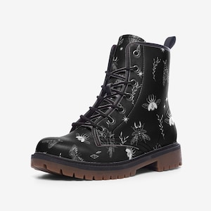 Dark Forest Witch Vegan Leather Combat Boots, Witchy Combat Boots, Magick Moon Boots, Boho Witch Boots, Boho Festival Wear Faux Leather Boot