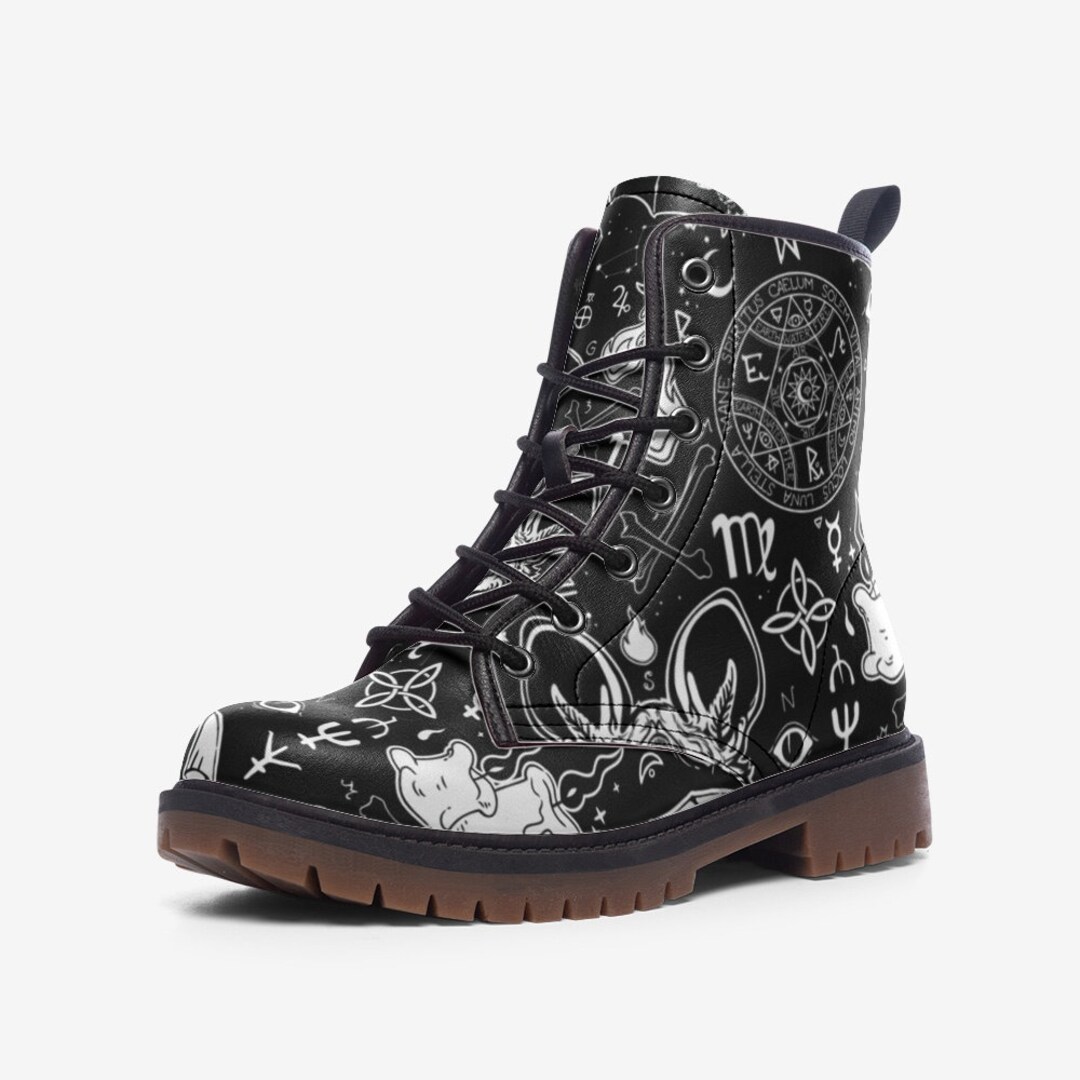 Goblincore Boots, Woodland Mushrooms Combat Boot, Vegan Combat Boots