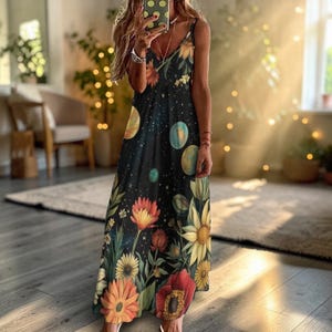 chinese dress ladies Long Floral Drawstring Dress with Shirred Waist  Cottagecore Spring  Aesthetic