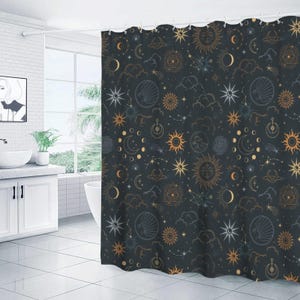 Mystical Zodiac Shower Curtain, Astrology Moon Decor, Witchy Bathroom Art,Celestial Horoscope Gift,Magical Zodiac Style,Moon and Stars Decor
