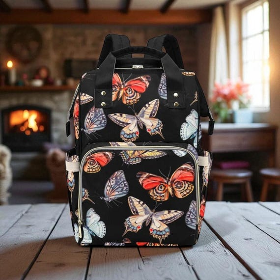 Vintage Butterfly Backpack Daiia Vintage Butterfly Green Vintage Canvas Backpack for  main image 2